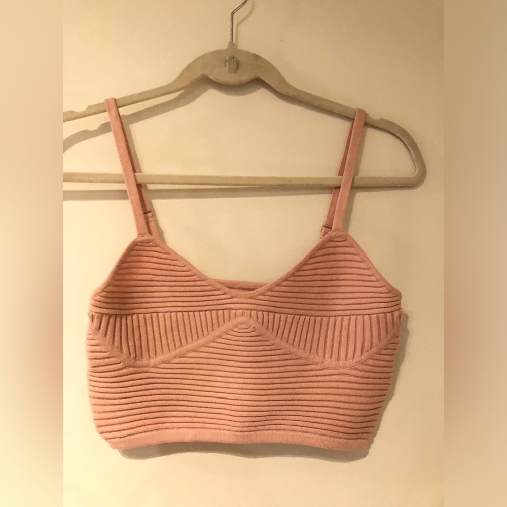 Aerie Women's Textured Rib Knit Crop Top Blush Pink Small New No Pads